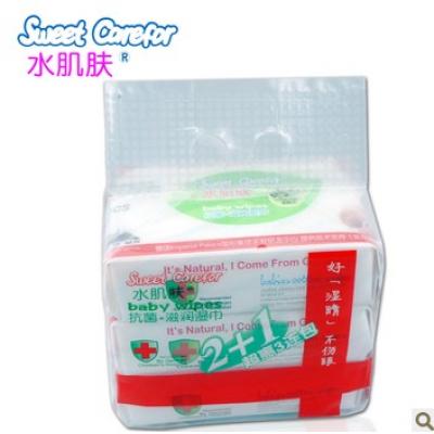 水肌肤抗菌滋润婴儿湿巾80片3连包